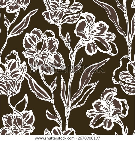 Vintage Floral patterns seamless background border embroidery ethnic batik retro. Flower motifs paisley batik. Blue silhouette watercolour flowers ikat design hand drawn. 