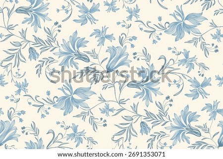 Vintage Floral patterns seamless background border embroidery ethnic batik retro. Flower motifs paisley batik. Blue silhouette  watercolour flowers ikat design hand drawn. Vector illustration