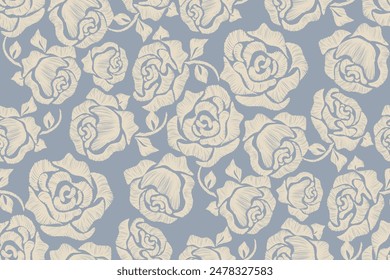 Vintage Floral patterns seamless embroidery texture ethnic batik Denmark damask rose Flower motifs paisley wallpaper Vector illustration. 