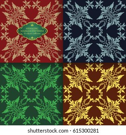 Vintage floral patterns. Seamless texture for wallpaper, textile, packaging. Gold damask ornament. Interlacing flowers and leaves. Different color options. Vector illustration.