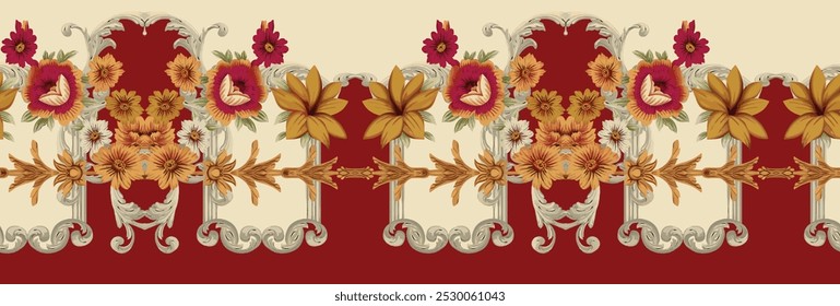 Vintage Floral Print with Delicate Leaves and Frames, Perfect for Elegant Background Designs.