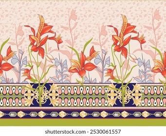 Impressão Floral vintage com folhas e quadros delicados, perfeito para desenhos de fundo elegantes.