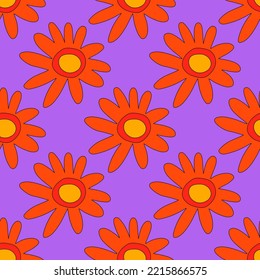vintage floral print for fabric. textile seamless pattern. 1970 psychedelic, hippie and funky. cottage core 60s rustic interior decor. wallpaper and background pattern. children's naive style of wildf