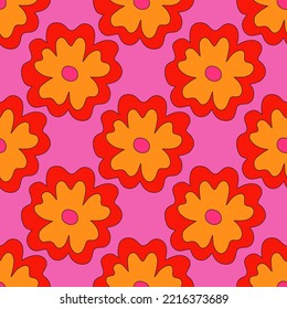 vintage floral print for fabric. textile seamless pattern. 1970 psychedelic, hippie and funky. cottage core 60s rustic interior decor. wallpaper and background pattern. children's naive style of wildf