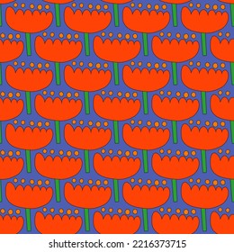 vintage floral print for fabric. textile seamless pattern. 1970 psychedelic, hippie and funky. cottage core 60s rustic interior decor. wallpaper and background pattern. children's naive style of wildf