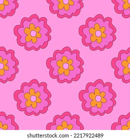 vintage floral print for fabric. textile seamless pattern. 1970 psychedelic, hippie and funky. cottage core 60s rustic interior decor. wallpaper and background pattern. children's naive style of wildf