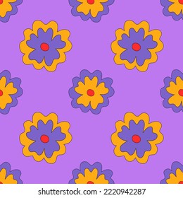 vintage floral print for fabric. textile seamless pattern. 1970 psychedelic, hippie and funky. cottage core 60s rustic interior decor. wallpaper and background pattern. children's naive style of wildf