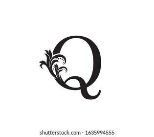 Vintage Floral Q Letter Logo. Black Q With Classy Leaves Shape design perfect for Boutique, Jewelry, Beauty Salon, Cosmetics, Spa, Hotel and Restaurant Logo. 