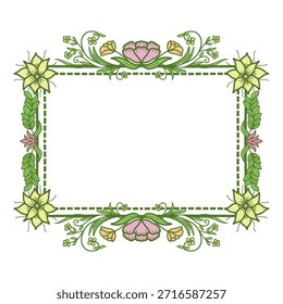 Marco rectangular floral de Antiguas con Ilustración vectorial de hojas y flores verdes. Vector decorativo dibujado a mano del marco de la flor para las tarjetas de felicitación o la papelería de boda