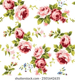 Vintage floral rose pattern, seamless pattern design for digital and print use, repeating vector floral background