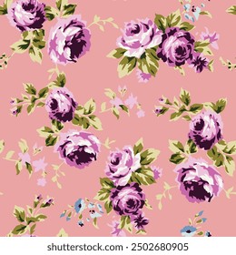 Vintage floral rose pattern, seamless pattern design for digital and print use, repeating vector floral background