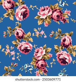 Vintage floral rose pattern, seamless pattern design for digital and print use, repeating vector floral background