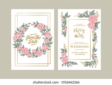 Vintage floral roses wedding invitation - Vector