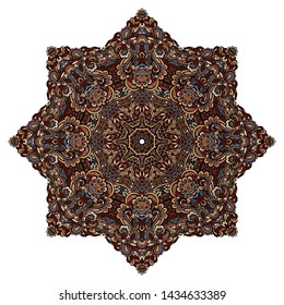 Vintage floral round ethnic medallion, vector illustration on white background. ornamental Mandala design floral
