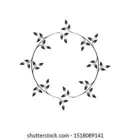 Vintage floral round frames. Black decorative ivy wreath. Vector illustration