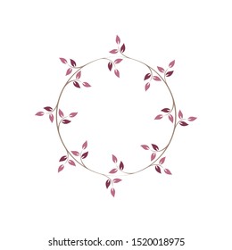 Vintage floral round frames. Pink decorative ivy wreath. Vector illustration