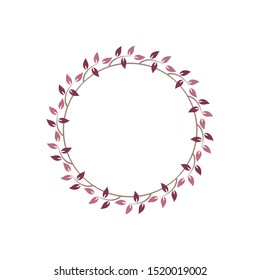 Vintage floral round frames. Pink decorative ivy wreath. Vector illustration