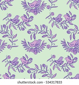 Vintage Floral Seamless Background with Birds 