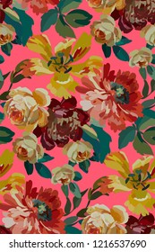 Vintage floral seamless background pattern. Blooming garden flowers. Vector illustration in hand drawn style.
