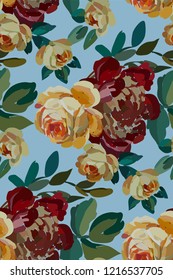Vintage floral seamless background pattern. Blooming garden flowers. Vector illustration in hand drawn style.