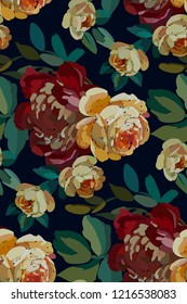 Vintage floral seamless background pattern. Blooming garden flowers. Vector illustration in hand drawn style.
