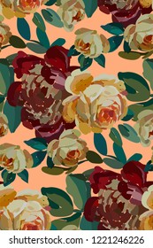 Vintage floral seamless background pattern. Blooming garden flowers. Vector illustration in hand drawn style.
