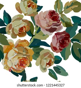 Vintage floral seamless background pattern. Blooming garden flowers. Vector illustration in hand drawn style.
