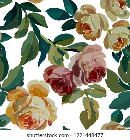 Vintage floral seamless background pattern. Blooming garden flowers. Vector illustration in hand drawn style.
