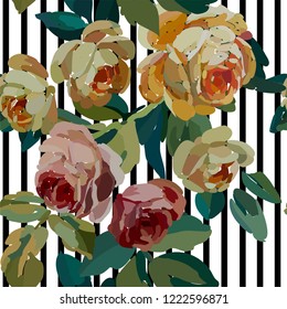 Vintage floral seamless background pattern. Blooming garden flowers. Vector illustration in hand drawn style.
