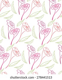 Vintage floral seamless background pattern with flowers and leafs , vector illustration on white background