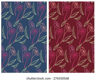 Vintage floral seamless background patterns with flowers hand drawn , vector illustration