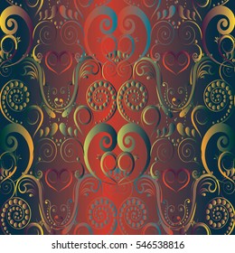 Vintage floral seamless pattern. 3d flourish wallpaper. Flowery   background with  decorative flowers, swirl leaves and curly ornaments. Vector  illustration.Fabric pattern. Ornate texture.