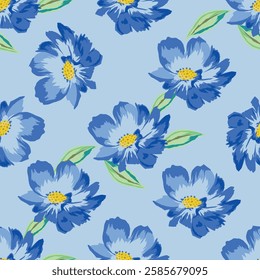 Vintage floral seamless pattern with abstract flowers, leaves and berries in provence style. Hand drawn watercolor illustration for wallpapers or textile