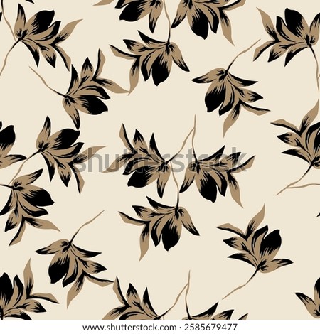 Vintage floral seamless pattern with abstract flowers, leaves and berries in provence style. Hand drawn watercolor illustration for wallpapers or textile
