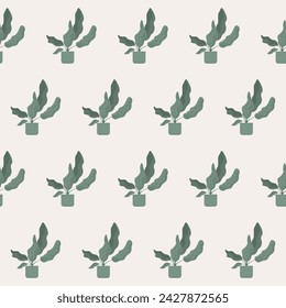 Fondo de patrón sin costuras floral vintage. Patrón de tela de la flor de la planta doméstica en macetas Diseño de fondo. 