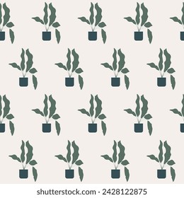 Vintage Floral Seamless Pattern Background. Potted Domestic Plant Flower Textile Fabric Pattern Background Design. 