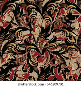 Vintage floral seamless pattern background wallpaper  with antique decorative damask flowers leaves and baroque ornaments. Ornate vector fabric. Flowery illustration.