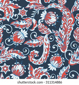 vintage floral seamless pattern in batik style