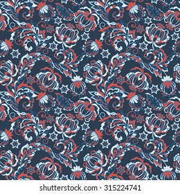 vintage floral seamless pattern in batik style