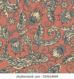 vintage floral seamless pattern in batik style