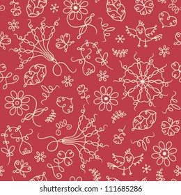 Vintage floral seamless pattern with birds. Vector illustration.