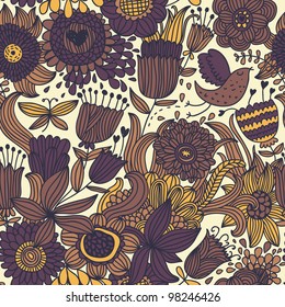Vintage floral seamless pattern with birds and butterflies