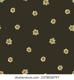 Vintage floral seamless pattern. Blooming dark flowers, Victorian wildflowers.
