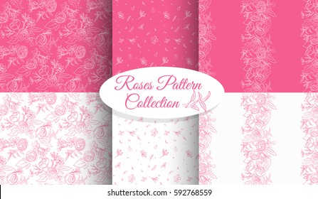 Vintage floral seamless pattern with with blooming roses. Hand drawn roses seamless pattern. Vector illustration