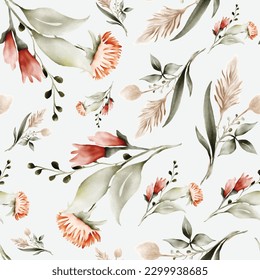 vintage floral seamless pattern with bohemian flower and leaves