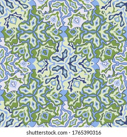 Vintage floral seamless pattern in bright summer positive colors. Mandala medallion fluid flowers ornament. Organic floral seamless pattern. Kaleidoscope scrapbook design. Persian motifs.