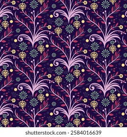 vintage floral seamless pattern with decorative botanical motifs for print on demand fabric