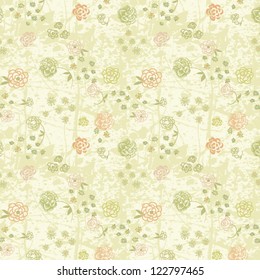 Vintage Floral Seamless Pattern - Hand drawn tiling neutral pattern, with tiny sweet flowers and worn, vintage look