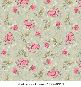 Vintage Floral Seamless Pattern - Hand drawn tiling neutral pattern, with tiny roses and buds on a neutral background