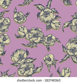 vintage floral seamless pattern, hand drawn vector illustration